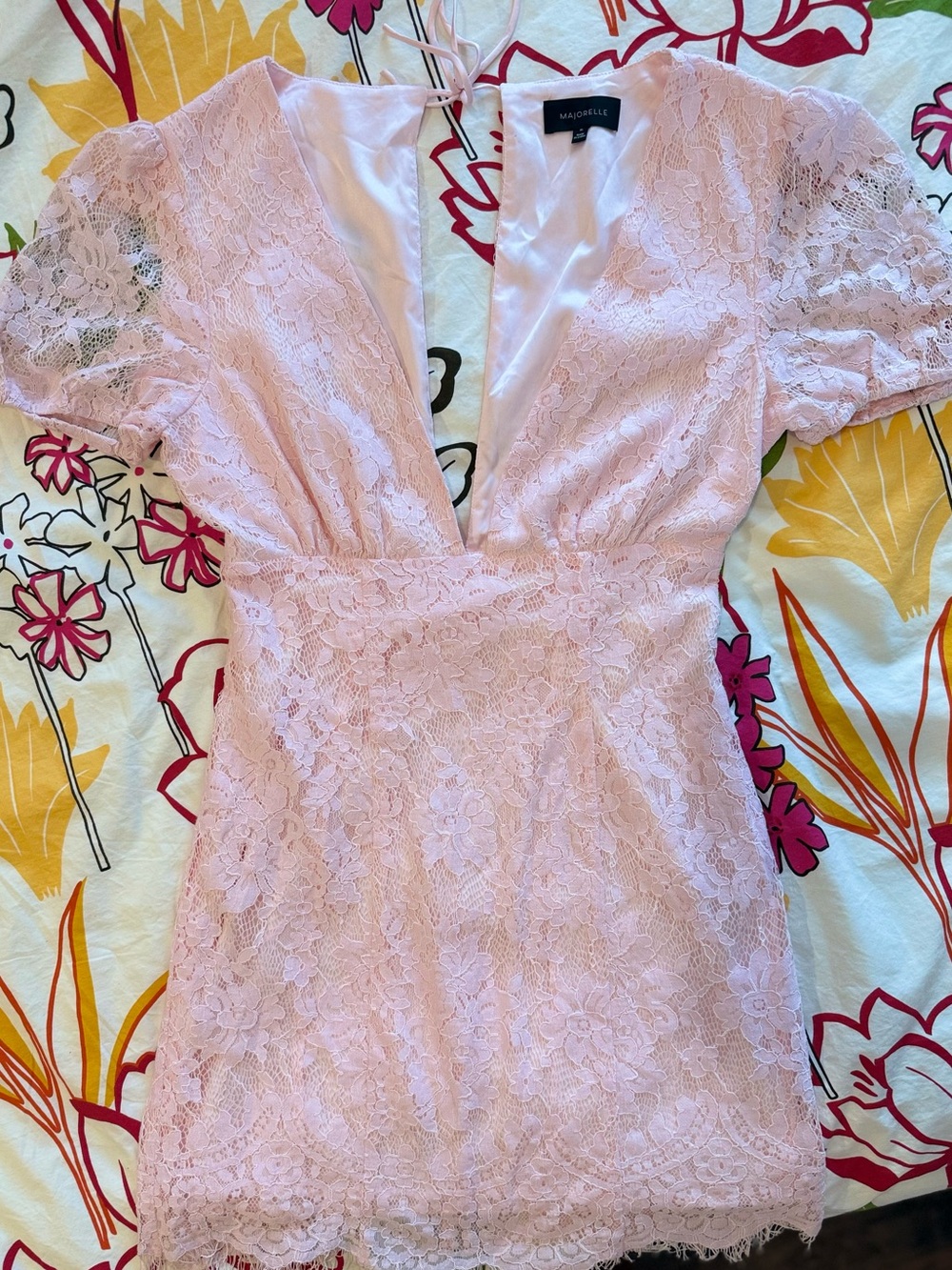 MAJORELLE “Nora” Blush Pink Lace Mini Dress